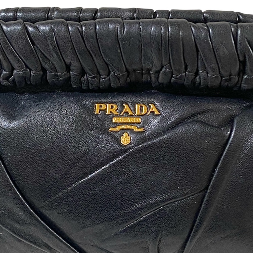 AUTHENTIC VINTAGE PRADA NAPPA LEATHER PLEATED POCHETTE CLUTCH, BLACK - Picture 4 of 15